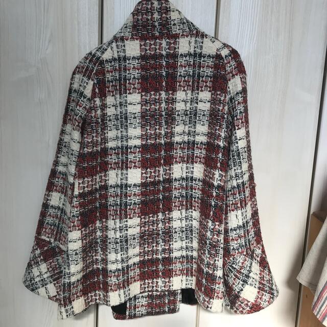 Red Check Stand Collar Button-Down Coat