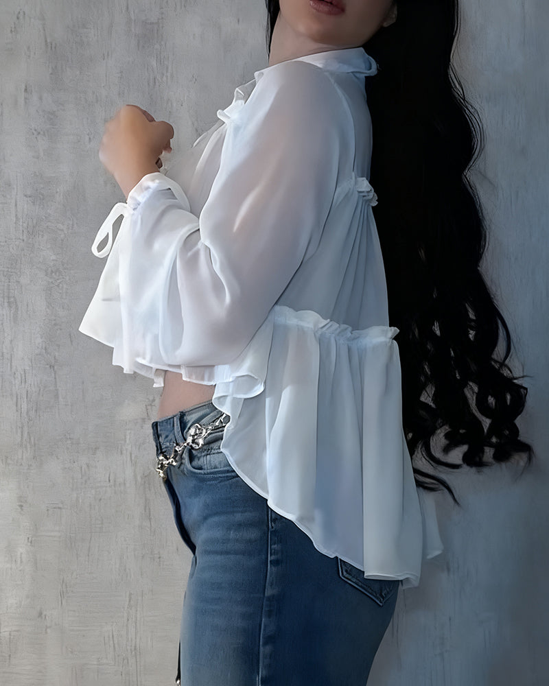 Women's Chiffon Ruffle Long Sleeve Shirt