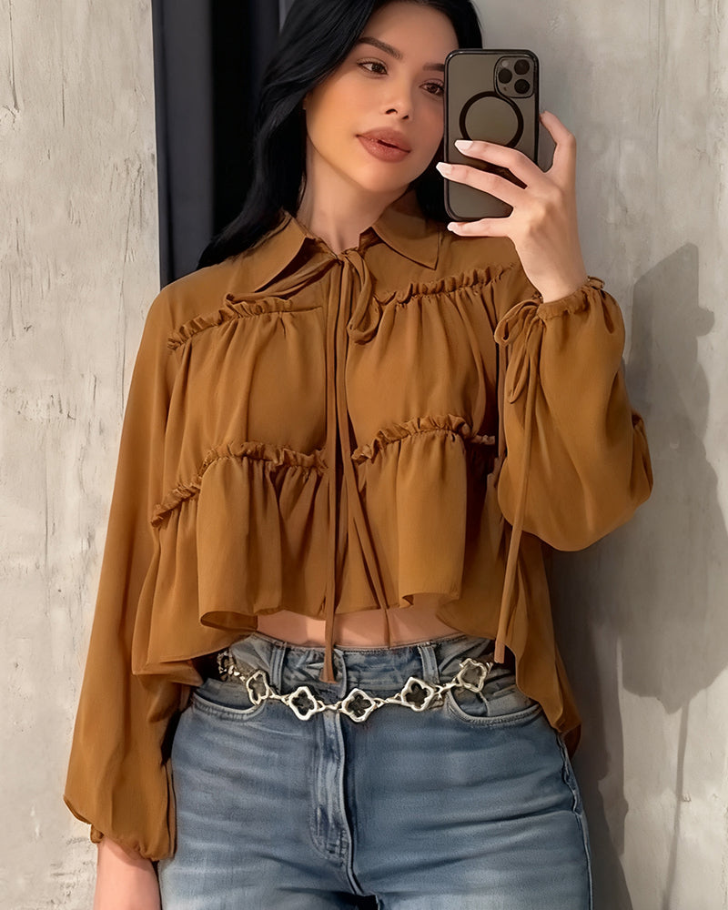 Women's Chiffon Ruffle Long Sleeve Shirt