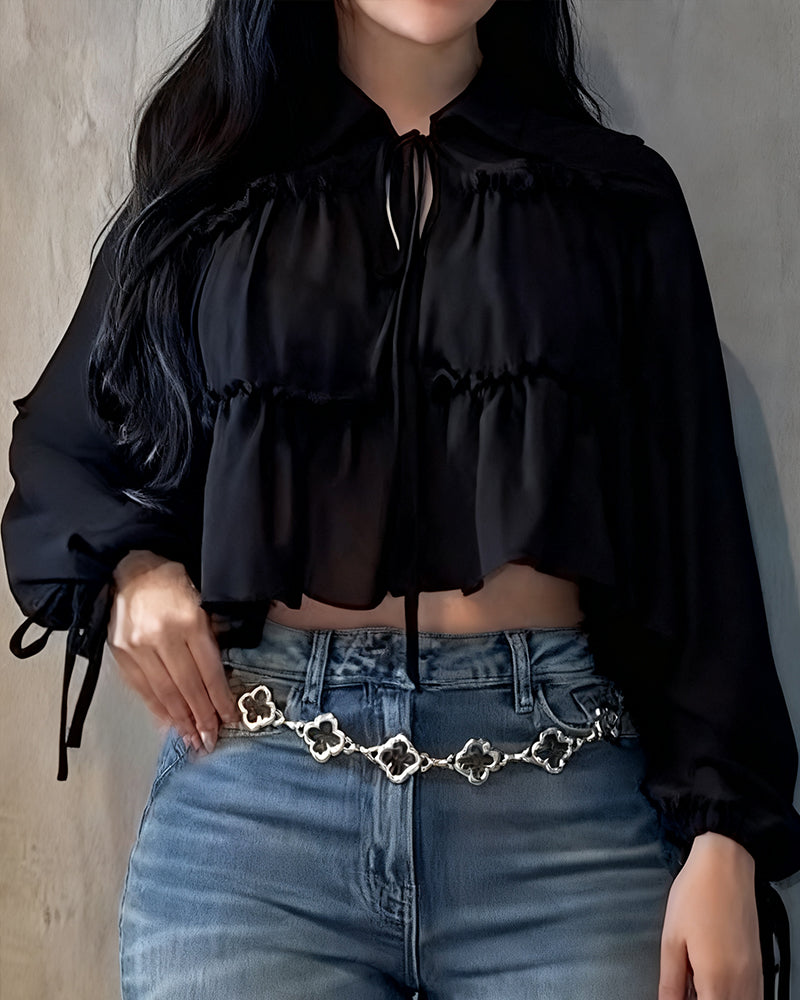 Women's Chiffon Ruffle Long Sleeve Shirt