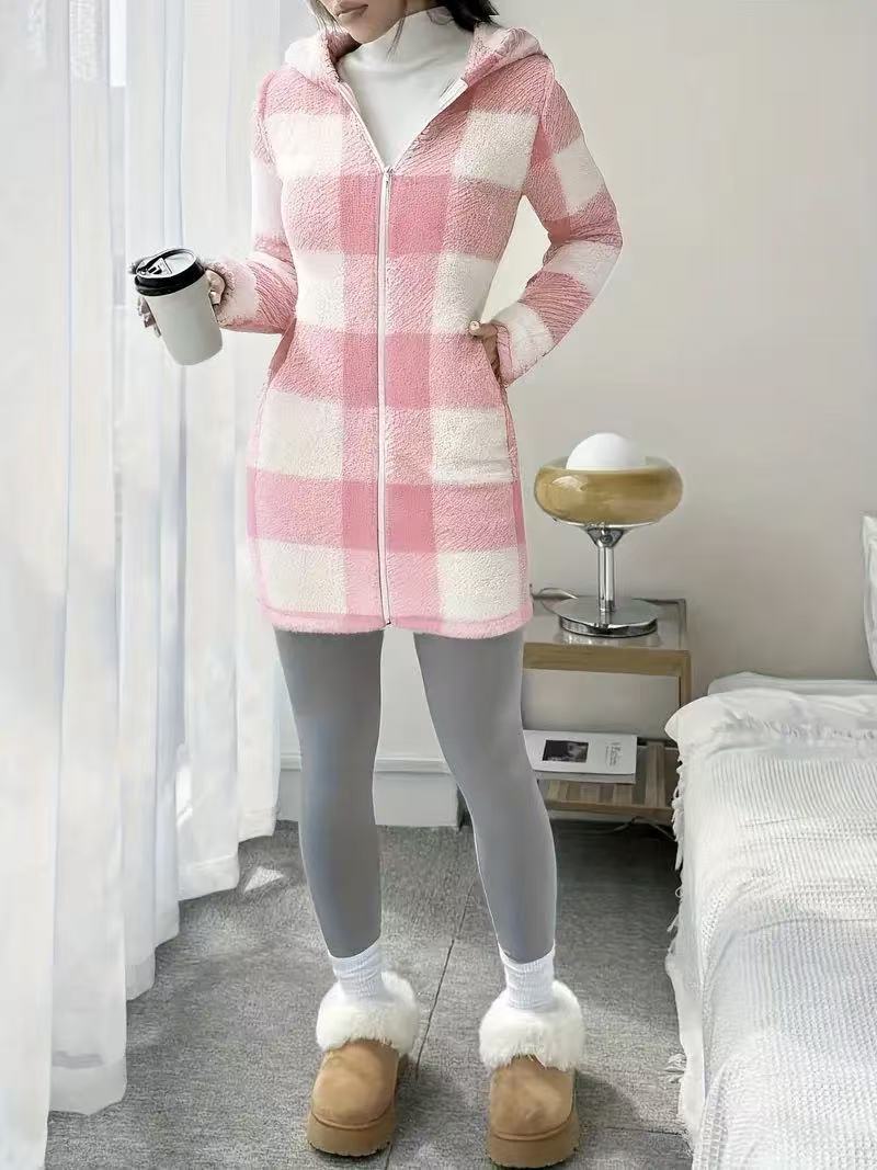 Women's Lattice Hooded Zipper Cotton Jacket