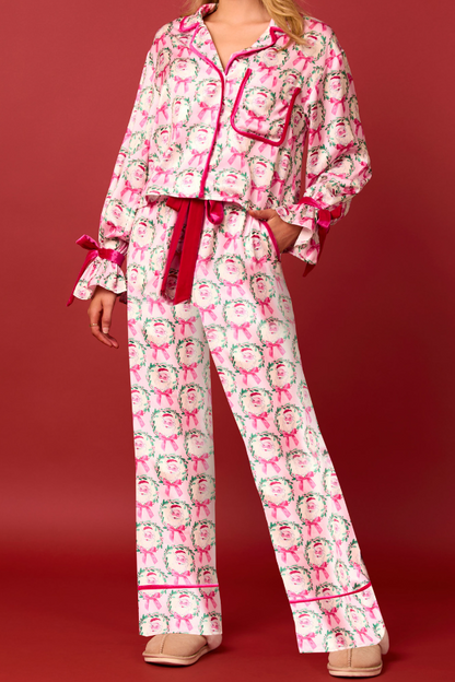 SANTA PAJAMAS VELVET BOW PAJAMAS SET
