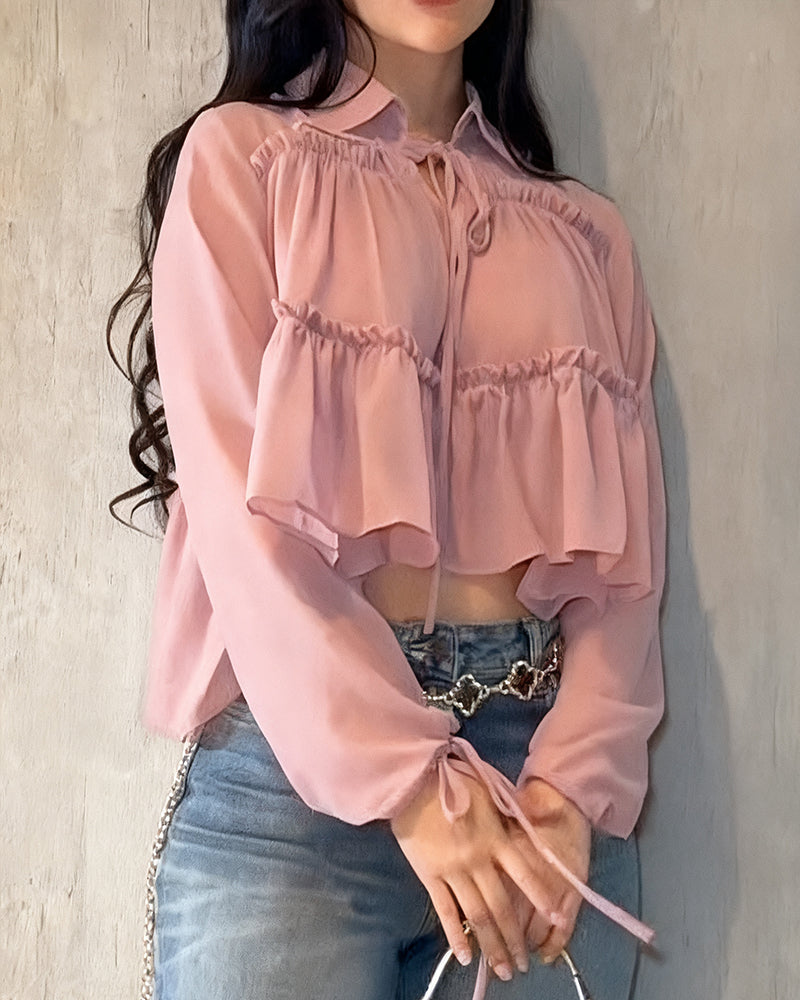 Women's Chiffon Ruffle Long Sleeve Shirt