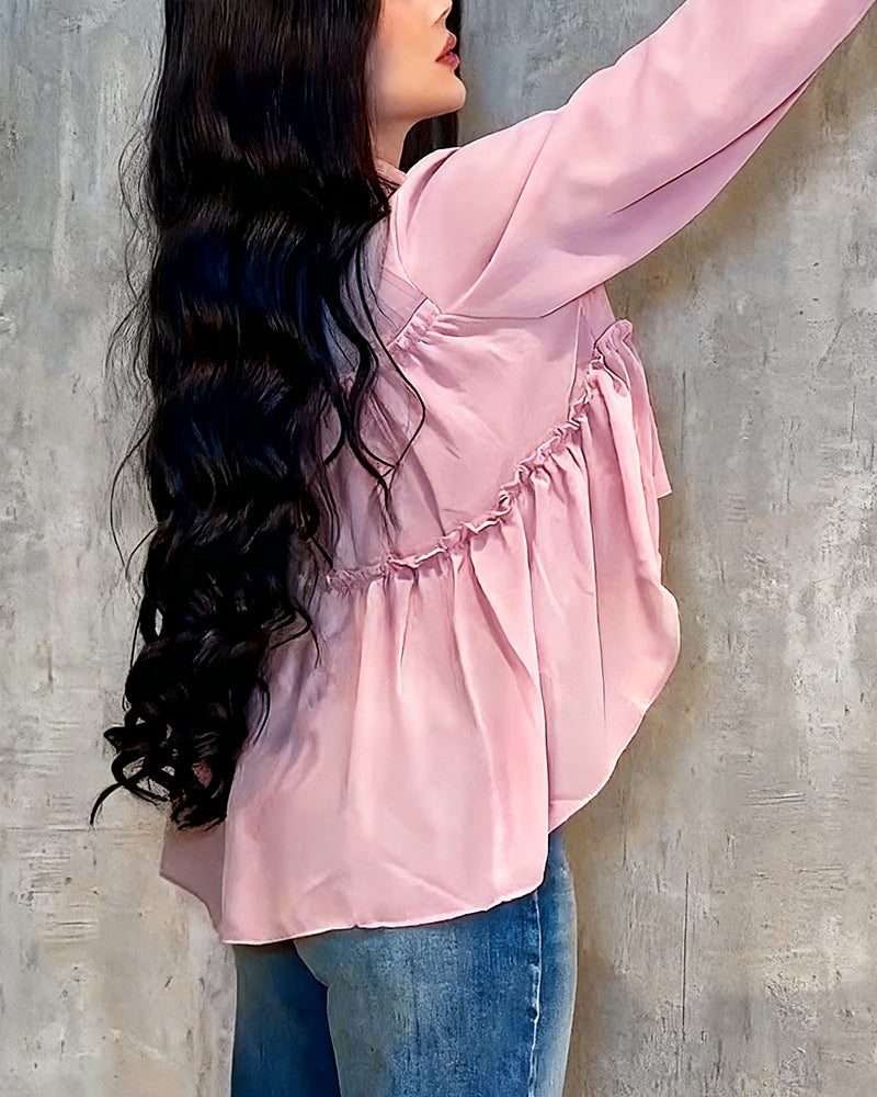 Women's Chiffon Ruffle Long Sleeve Shirt
