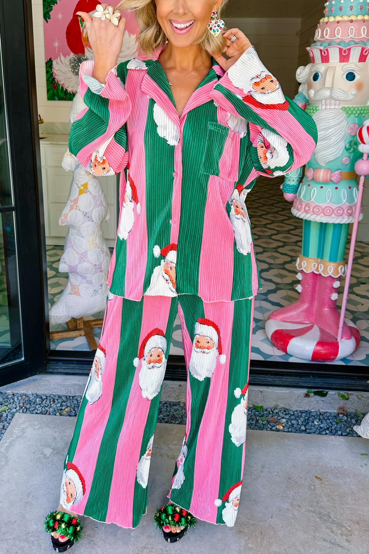 SAINT NICK STRIPE PANT SET - PINK/GREEN