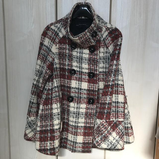 Red Check Stand Collar Button-Down Coat