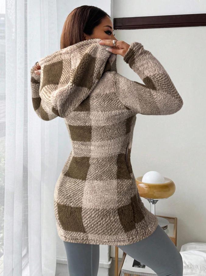 Women's Lattice Hooded Zipper Cotton Jacket