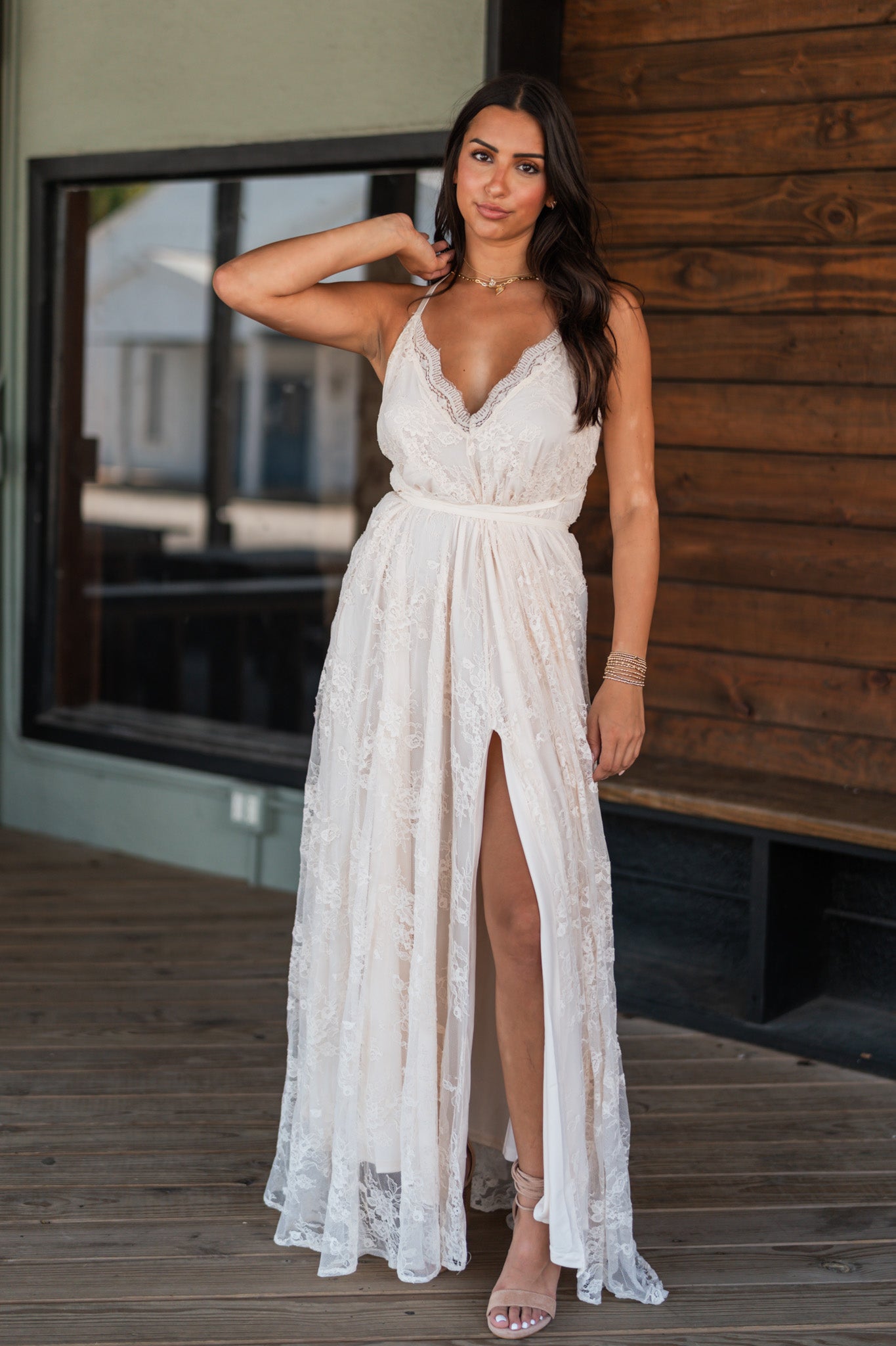 Celestial Multi-Wrap Lace Maxi Dress (Cream)