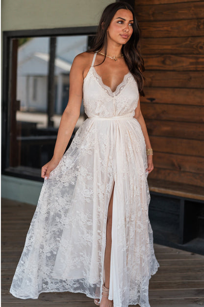 Celestial Multi-Wrap Lace Maxi Dress (Cream)