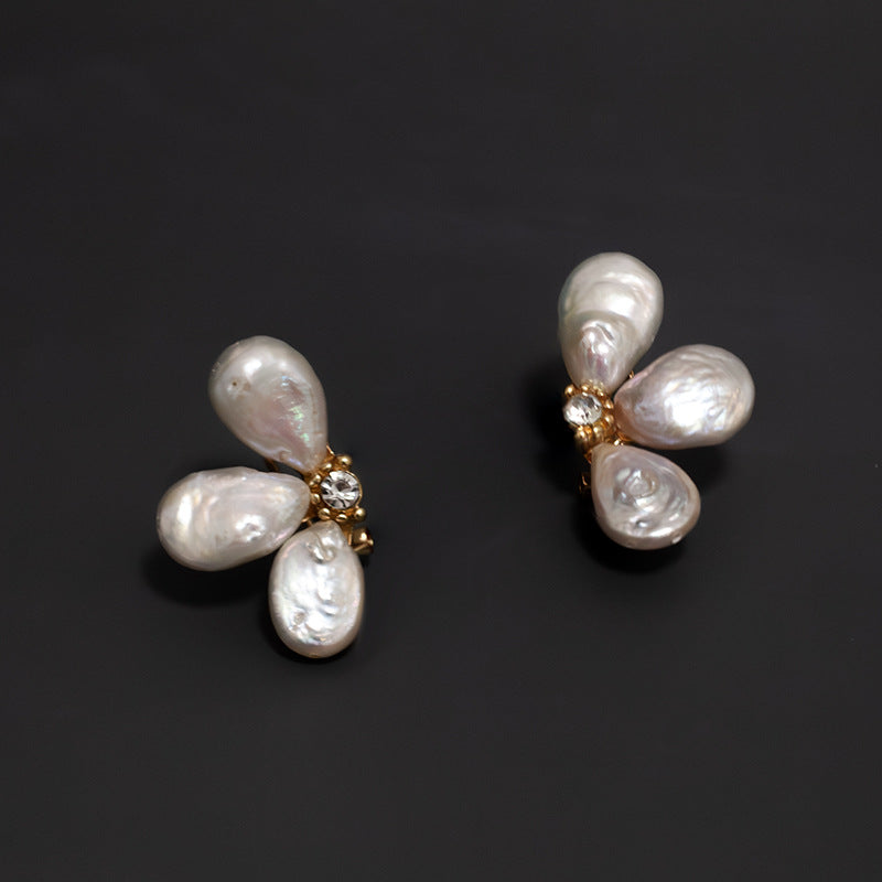 Natural Baroque Large Pearl Petal Alloy Earrings