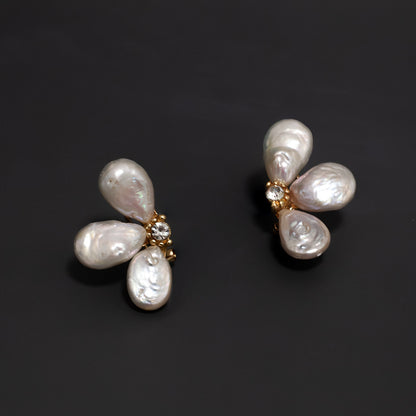 Natural Baroque Large Pearl Petal Alloy Earrings