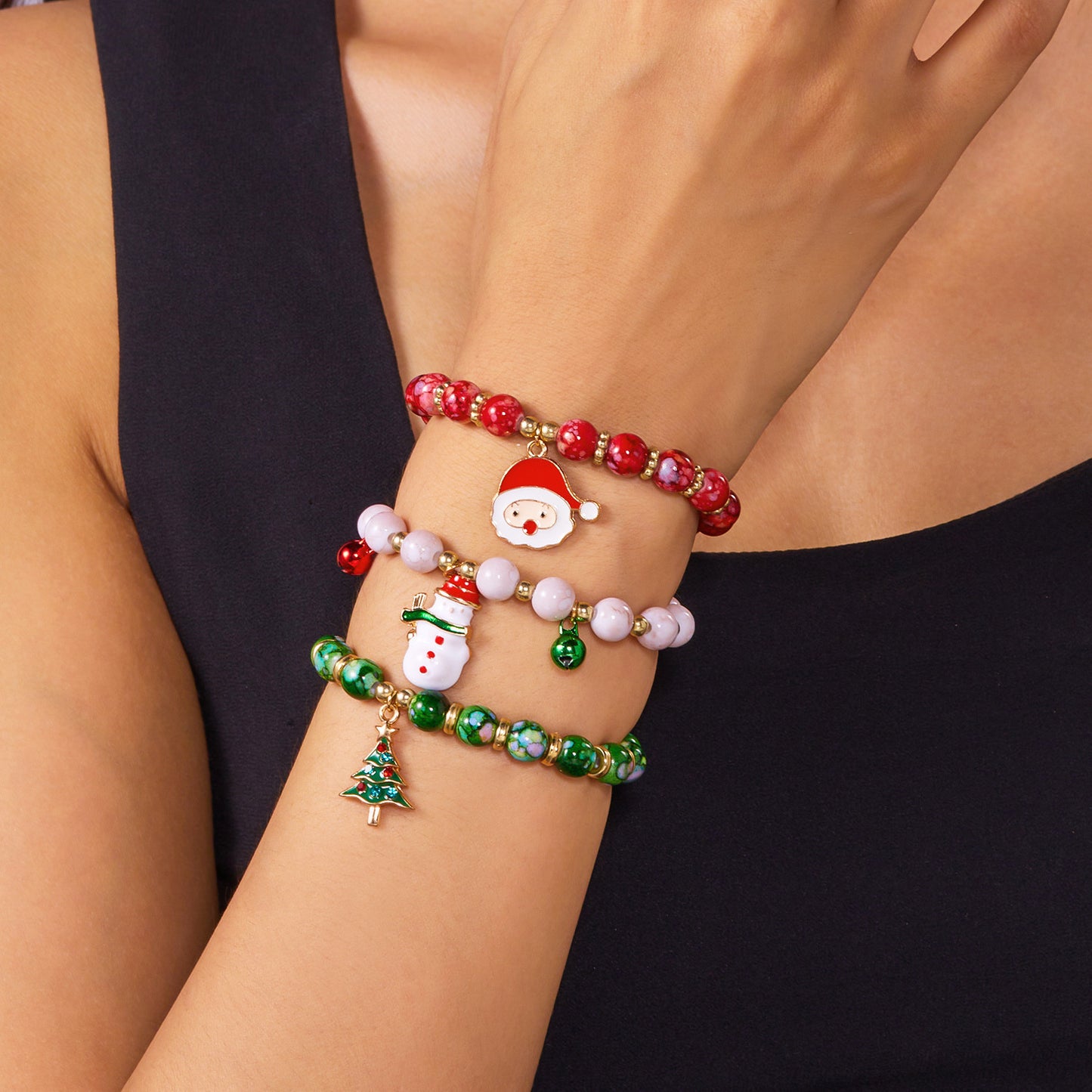 Christmas Beaded Pendant Bracelet Set