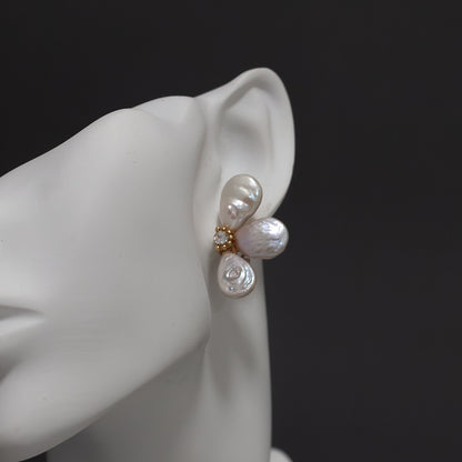 Natural Baroque Large Pearl Petal Alloy Earrings