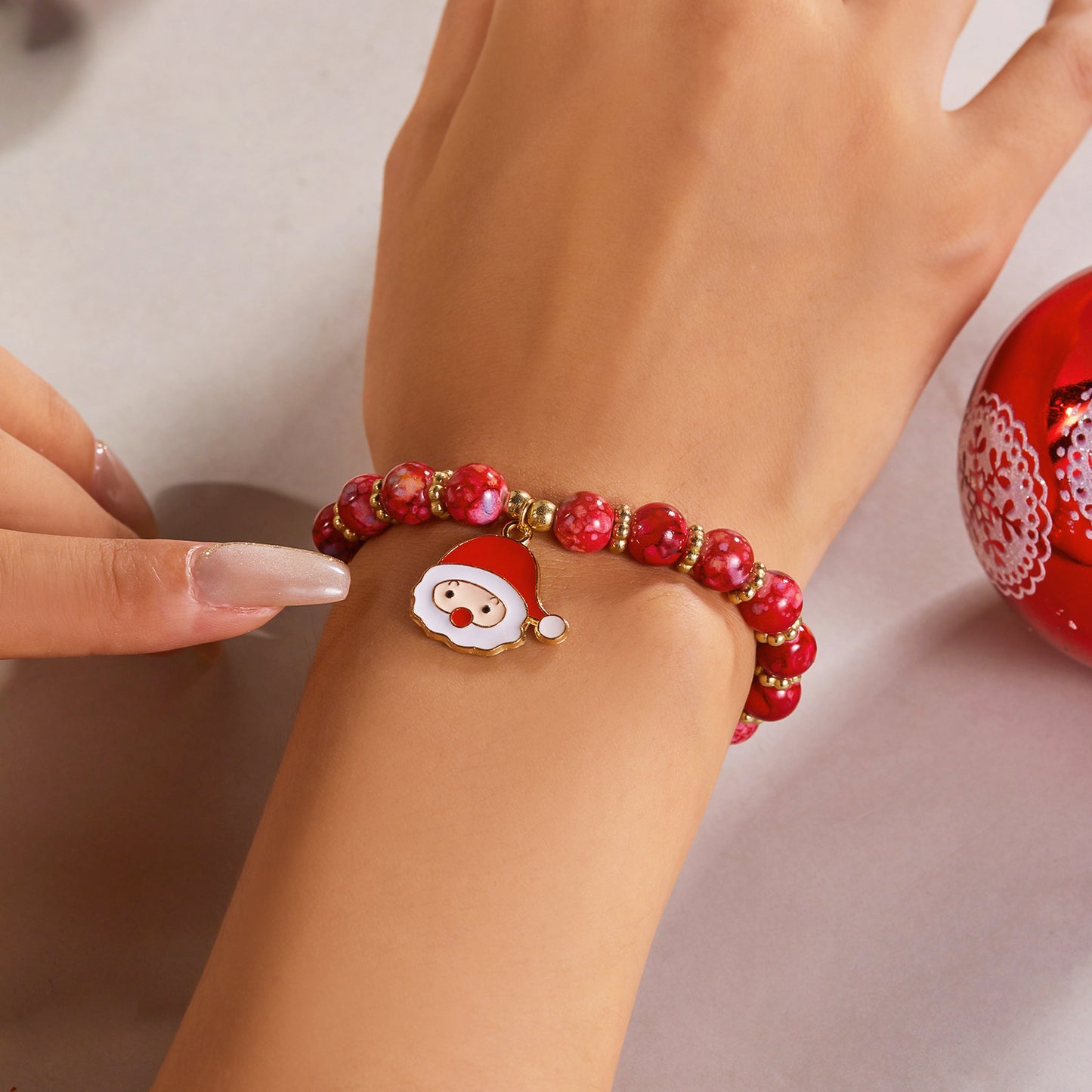 Christmas Beaded Pendant Bracelet Set