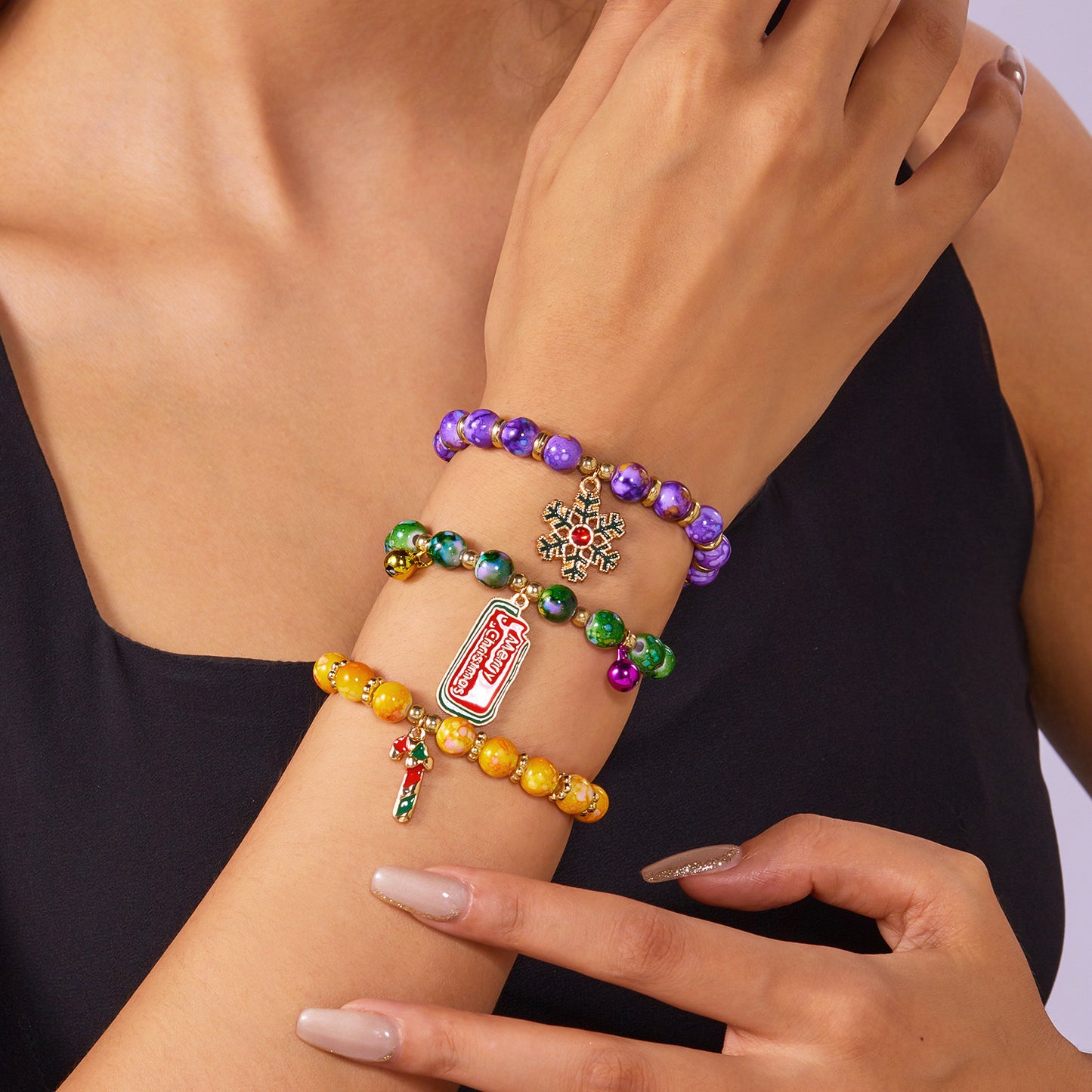 Christmas Beaded Pendant Bracelet Set