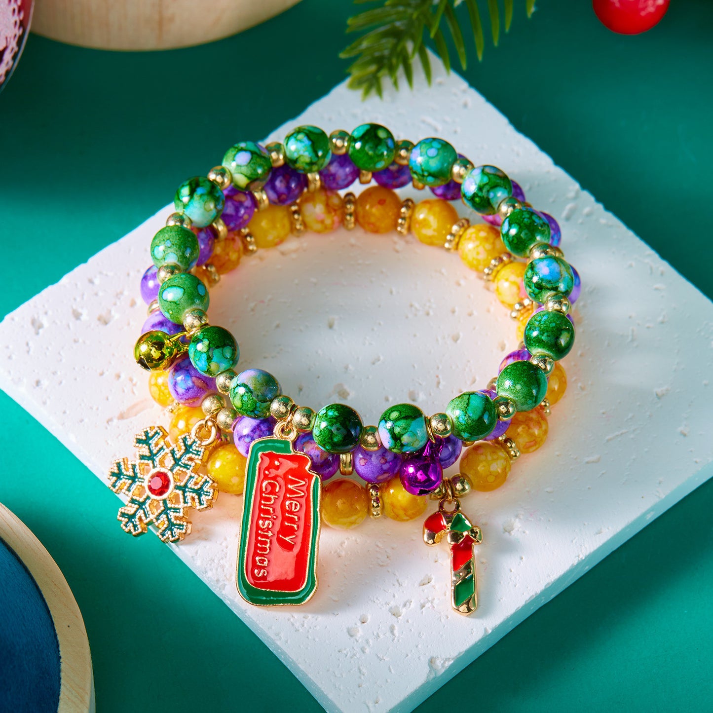 Christmas Beaded Pendant Bracelet Set