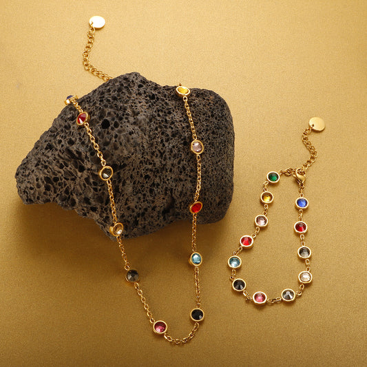 Simple Circle Geometric Colored Rhinestone Bracelet