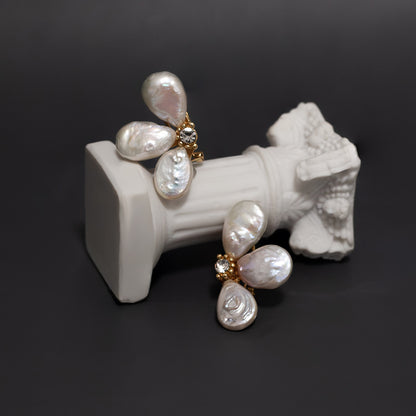 Natural Baroque Large Pearl Petal Alloy Earrings