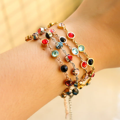 Simple Circle Geometric Colored Rhinestone Bracelet