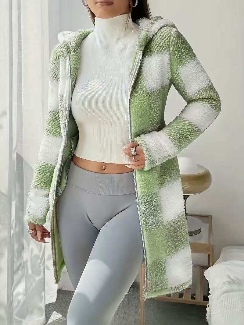 Women's Lattice Hooded Zipper Cotton Jacket