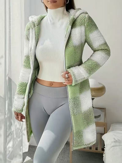 Women's Lattice Hooded Zipper Cotton Jacket