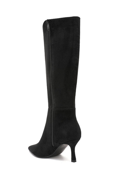 Faye Black Suedette Knee High Boots