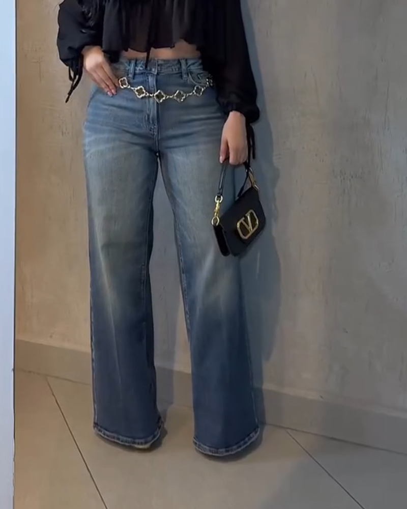 High-Waisted Straight-Leg Jeans