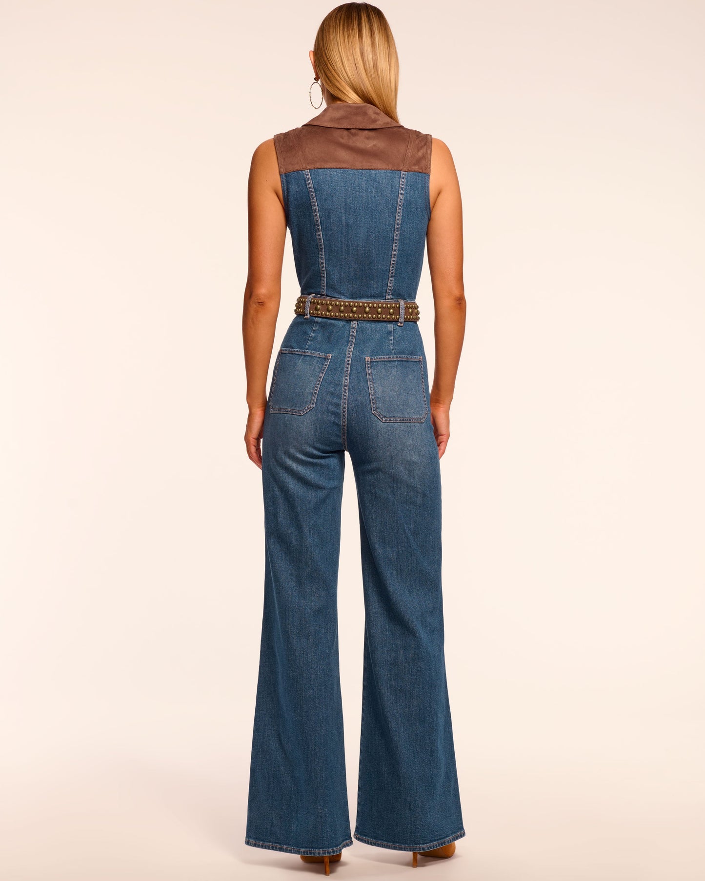 Claudette Fauxe Suede Trim Denim Jumpsuit