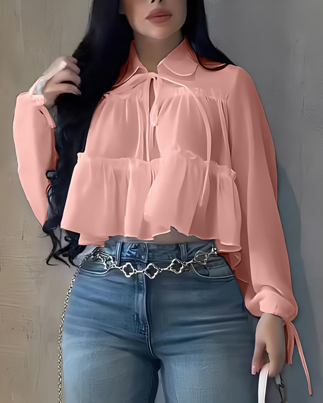 Women's Chiffon Ruffle Long Sleeve Shirt