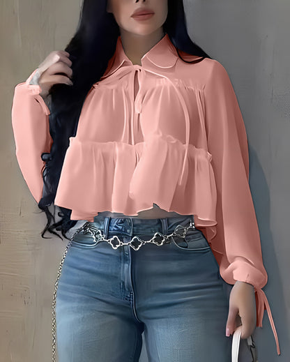 Women's Chiffon Ruffle Long Sleeve Shirt